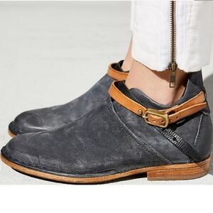 A.S.98 Black Suede Ankle Booties with Tan Strap